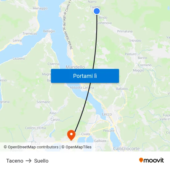Taceno to Suello map