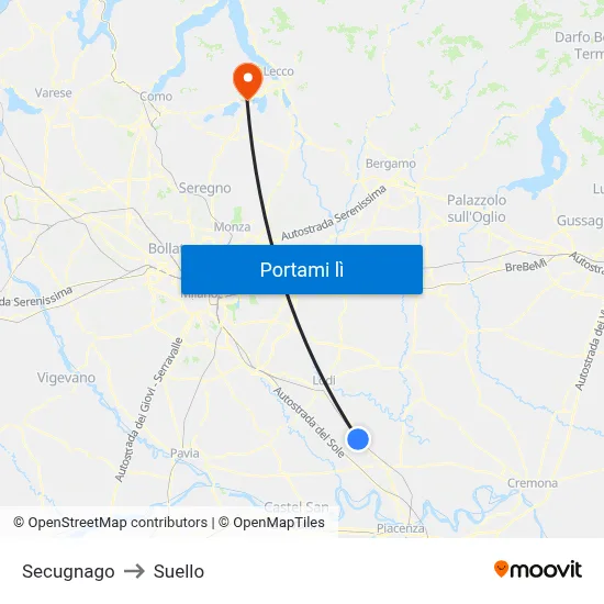 Secugnago to Suello map