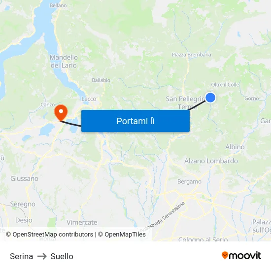 Serina to Suello map