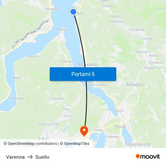 Varenna to Suello map