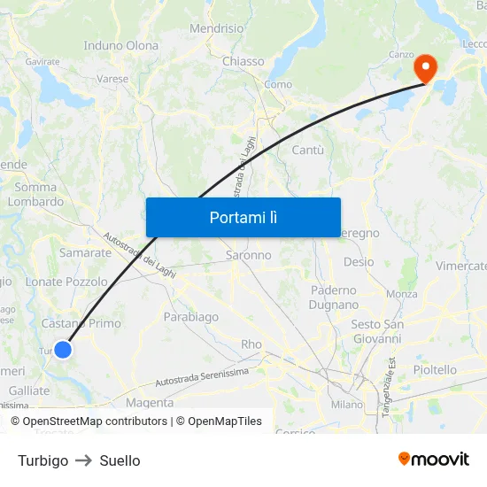 Turbigo to Suello map