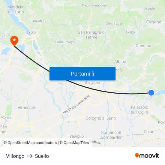 Villongo to Suello map
