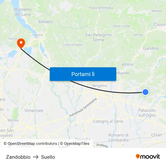 Zandobbio to Suello map