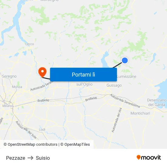 Pezzaze to Suisio map