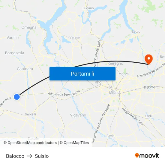 Balocco to Suisio map
