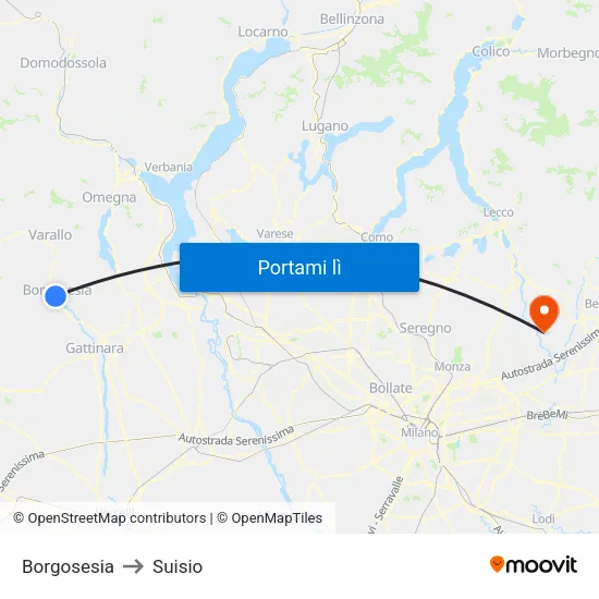 Borgosesia to Suisio map