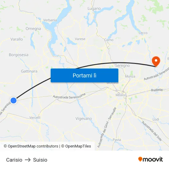 Carisio to Suisio map