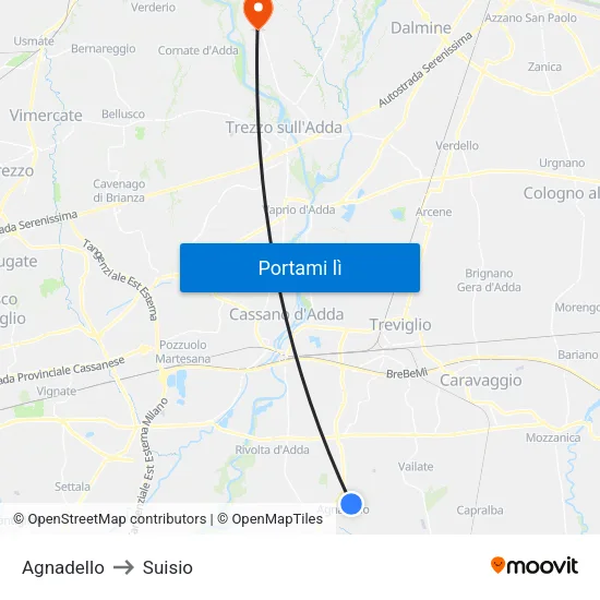 Agnadello to Suisio map