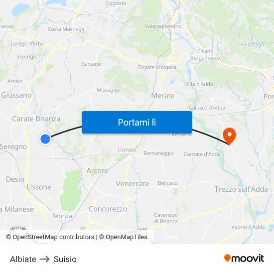 Albiate to Suisio map