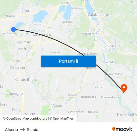Alserio to Suisio map