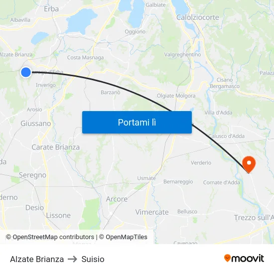Alzate Brianza to Suisio map