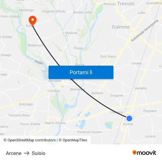 Arcene to Suisio map