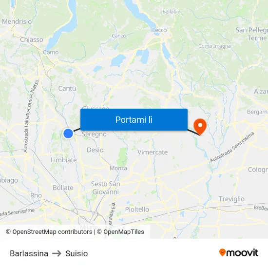 Barlassina to Suisio map