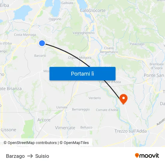 Barzago to Suisio map