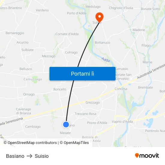 Basiano to Suisio map