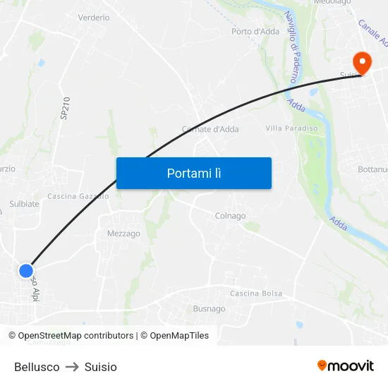 Bellusco to Suisio map