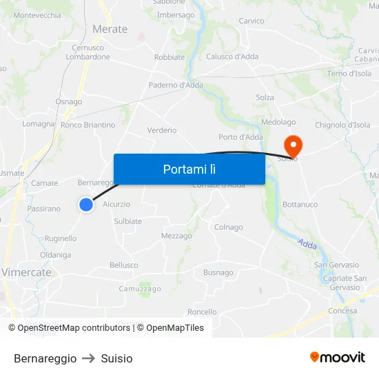 Bernareggio to Suisio map