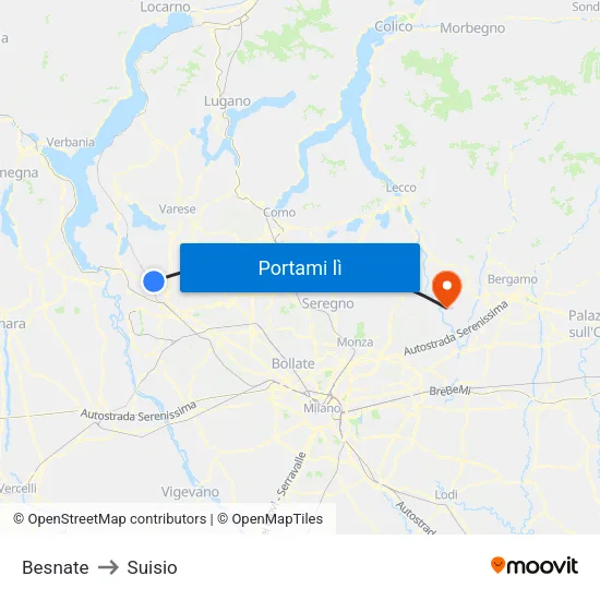 Besnate to Suisio map