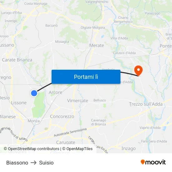 Biassono to Suisio map