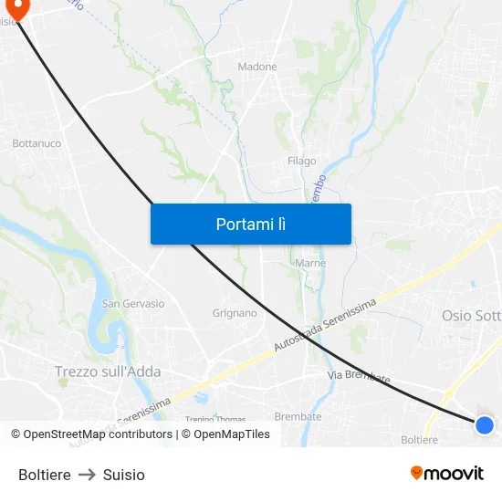 Boltiere to Suisio map