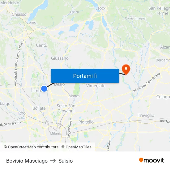 Bovisio-Masciago to Suisio map