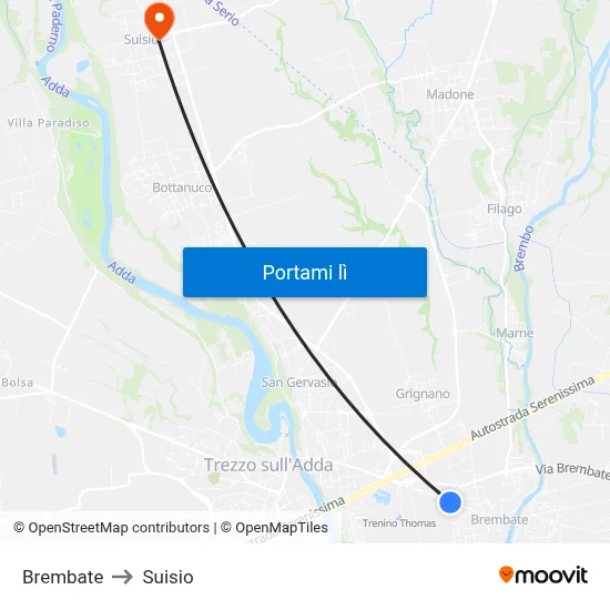 Brembate to Suisio map
