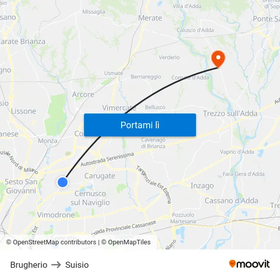 Brugherio to Suisio map