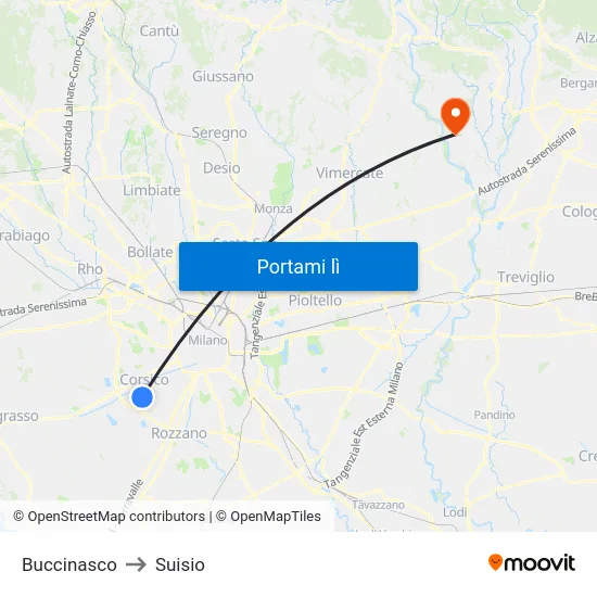 Buccinasco to Suisio map