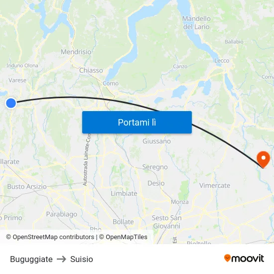 Buguggiate to Suisio map