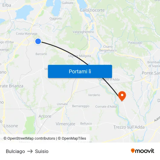 Bulciago to Suisio map