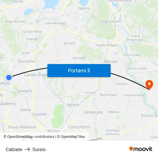 Cabiate to Suisio map