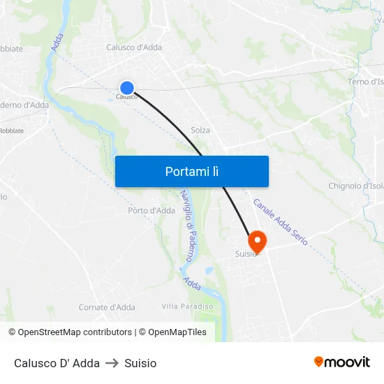 Calusco D' Adda to Suisio map