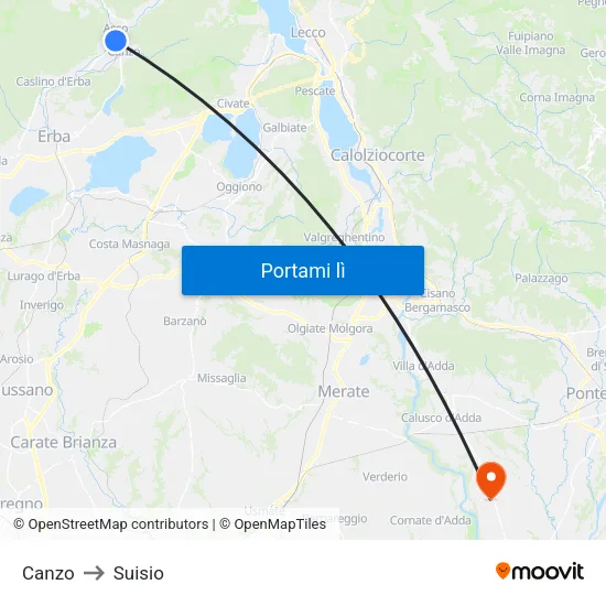 Canzo to Suisio map