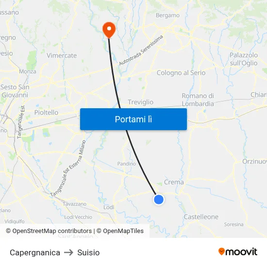 Capergnanica to Suisio map