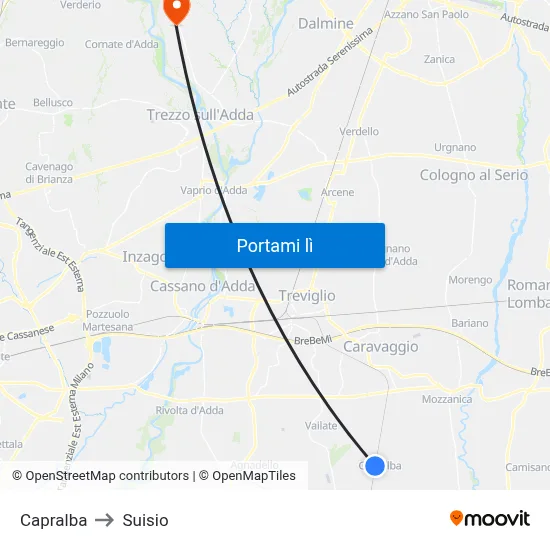 Capralba to Suisio map