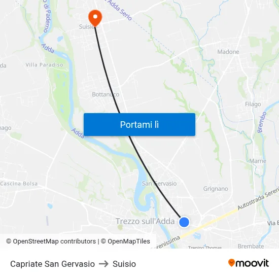 Capriate San Gervasio to Suisio map