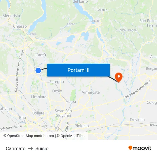 Carimate to Suisio map