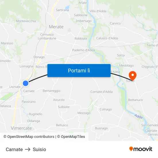 Carnate to Suisio map