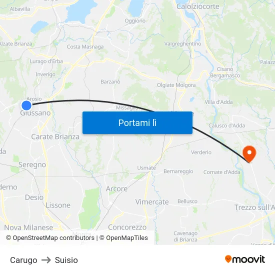 Carugo to Suisio map