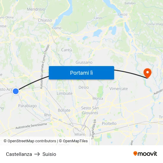 Castellanza to Suisio map