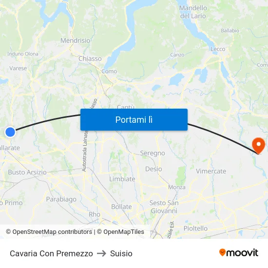 Cavaria Con Premezzo to Suisio map