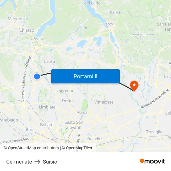Cermenate to Suisio map