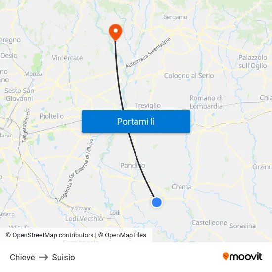 Chieve to Suisio map