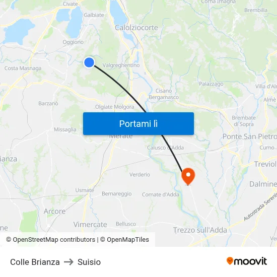 Colle Brianza to Suisio map