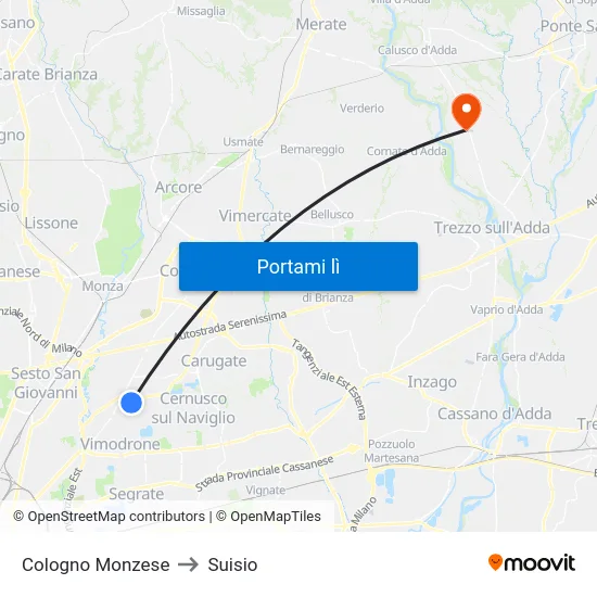 Cologno Monzese to Suisio map