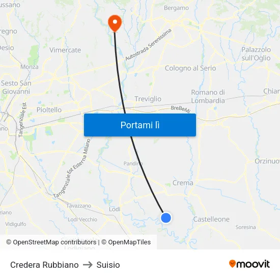 Credera Rubbiano to Suisio map