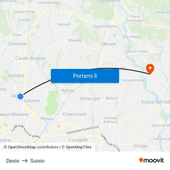 Desio to Suisio map