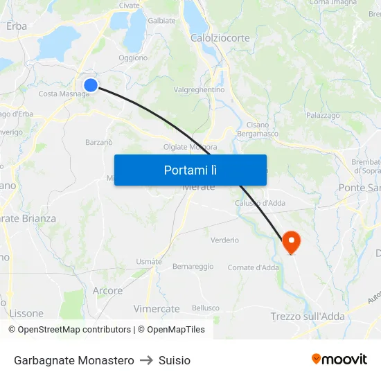 Garbagnate Monastero to Suisio map