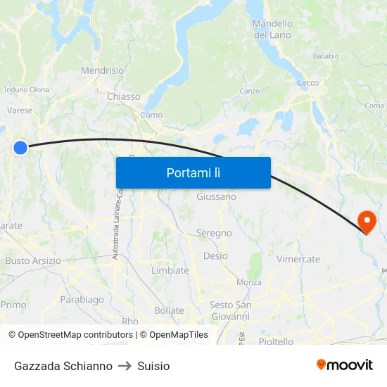 Gazzada Schianno to Suisio map