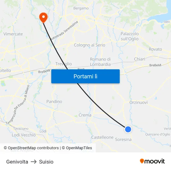 Genivolta to Suisio map